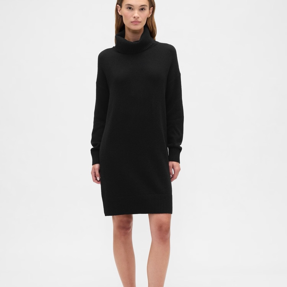 GAP Black Relaxed Turtleneck Sweater Mini Dress
